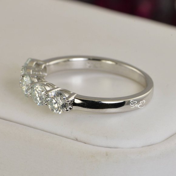 Certified Moissanite Ring .50 ct. Round Brilliant Cut 5 Stone Band Ring - Picture 5 of 7